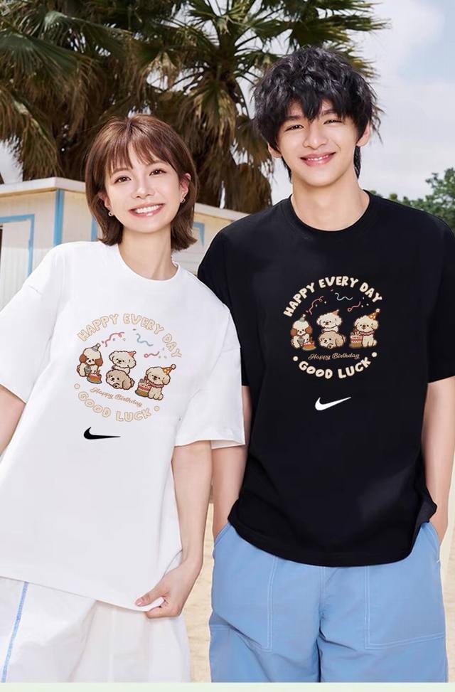 260G Heavy Cotton Nike Cute Cartoon Short Sleeve T-shirt for Men and Women Half