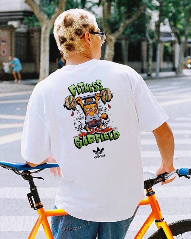 260G Heavy Cotton Adidas Clover Garfield Joint Dumbbell Cartoon Anime Short Slee