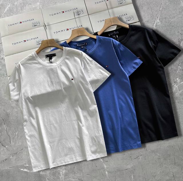 High version Solid color round neck T-shirt ceiling hit Tommy Tommy classic embr
