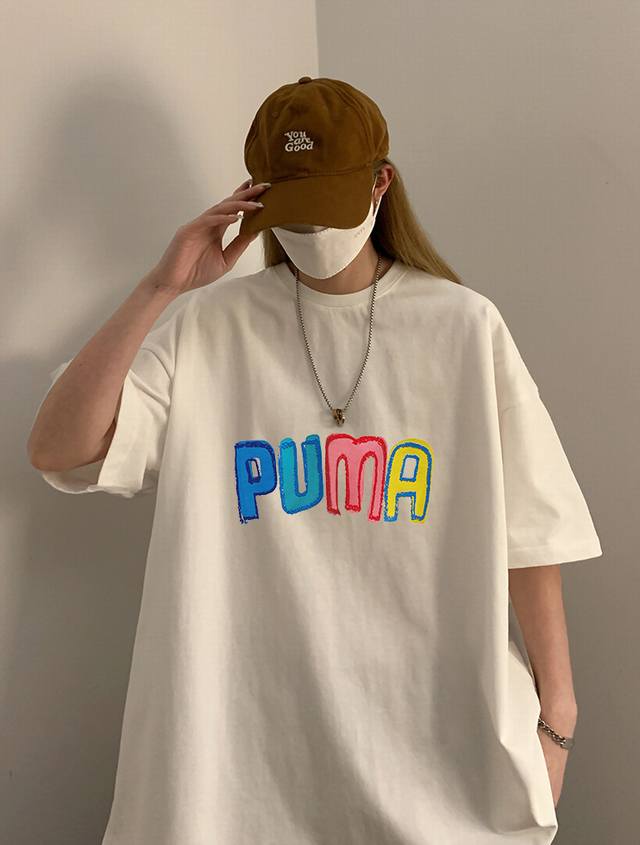 New summer Puma cartoon graffiti print short-sleeved T-shirt for men and women,