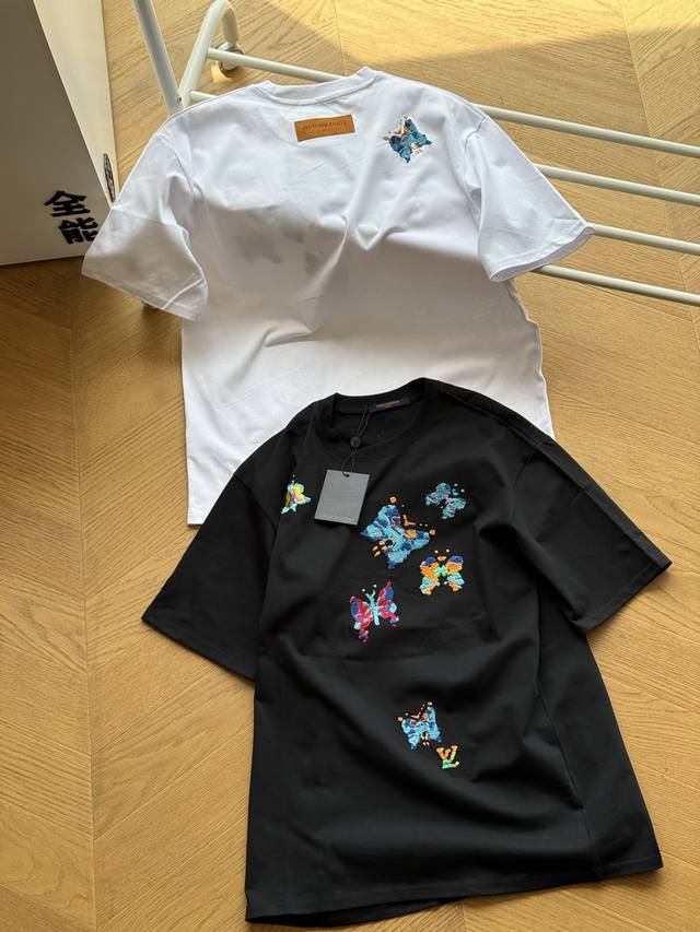 Louisvuitto Lv colorful butterfly embroidery casual round neck pullover short sl