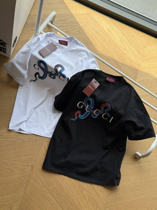 Gucci snake letter print casual round neck pullover short sleeve T-shirt for men