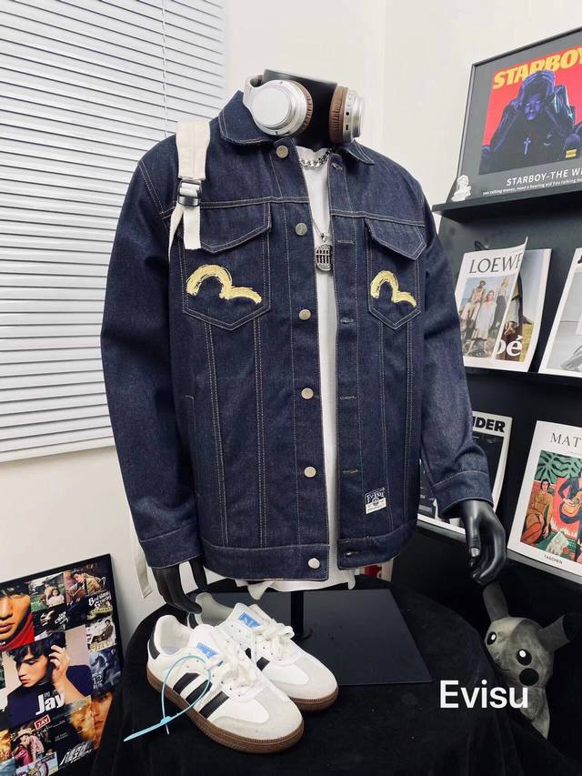 Evisu Fushen Heavy Industry Shenshou Bai Ze Retro Denim Jacket Unisex Style Matc
