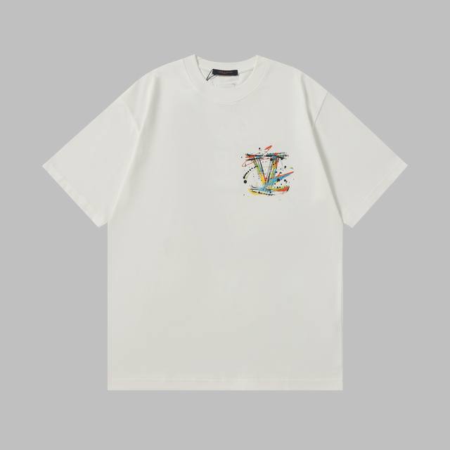 New high quality 9198# Lv new short sleeve 300g heavy hand-painted printed T-shi