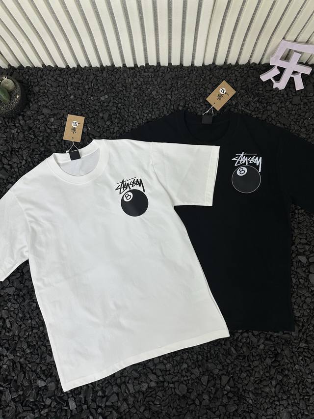 Stussy 25Ss summer classic black 8 pattern printed loose casual short-sleeved T-