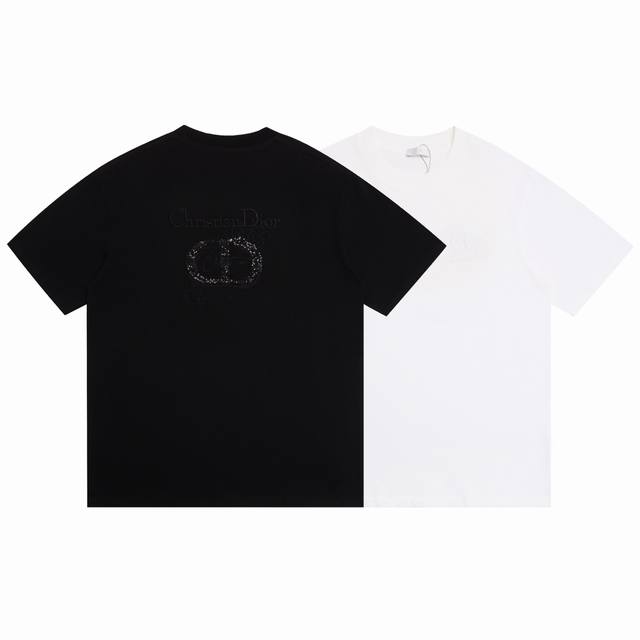 Dior 2025Ss new letter sequin embroidery couple casual short-sleeved T-shirt The
