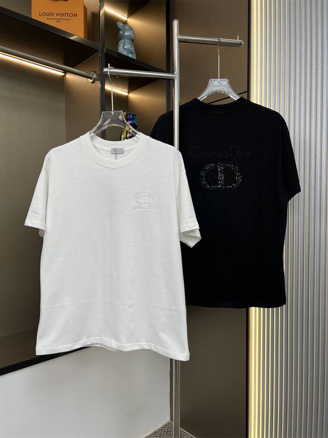 Dior 2025Ss new letter sequin embroidery couple casual short-sleeved T-shirt The