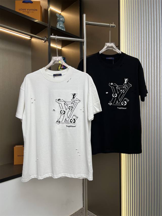Louis Vuitton 2025Ss new patchwork embroidered couple casual short-sleeved T-shi