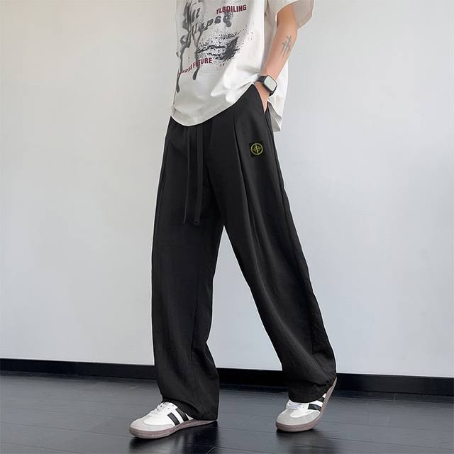 Stone Island new summer solid color casual ice silk pants, versatile mopping pan