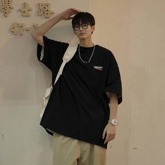 Balenciaga short-sleeved T-shirt, counter style, unisex, classic logo, Instagram