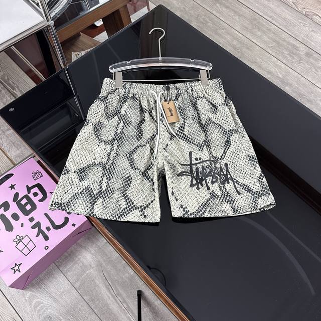 Stussy snake print shorts American fashion brand loose version elastic waist dra