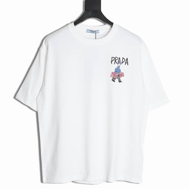 Prada 25Ss colorful short-sleeved T-shirt with letters and characters 32s double