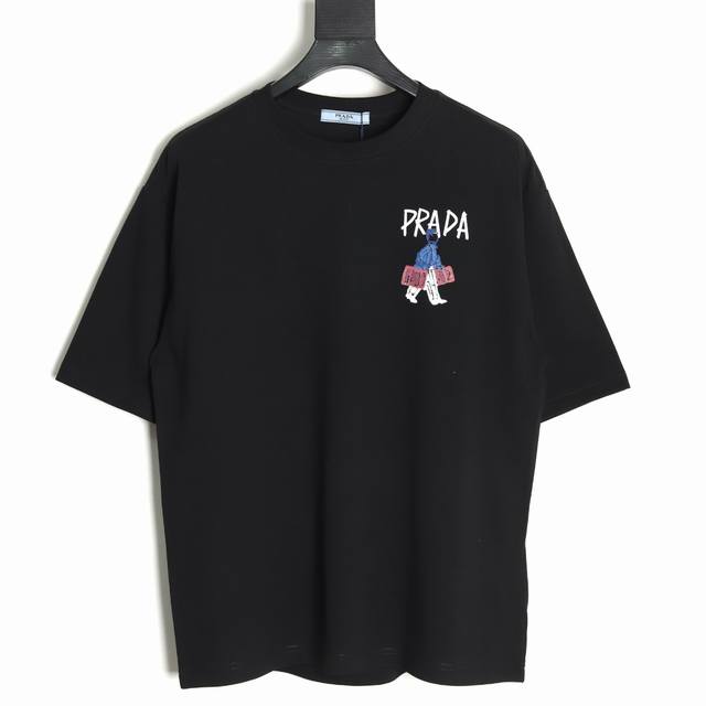 Prada 25Ss colorful short-sleeved T-shirt with letters and characters 32s double