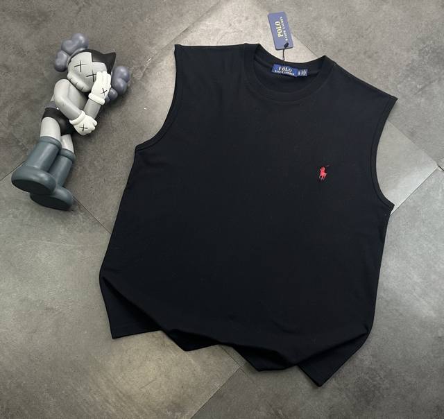 Trendy brand Ralph Lauren embroidered logo pure cotton vest T-shirt! : 240G doub