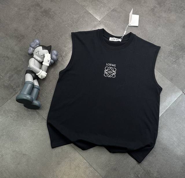 Trendy brand Loewe embroidered logo pure cotton vest T-shirt! : 240G double yarn