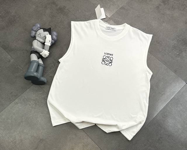 Trendy brand Loewe embroidered logo pure cotton vest T-shirt! : 240G double yarn