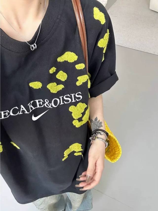 New Nike Green Cloud Towel Embroidery Splicing Ins Neckline Ribbed Knit Couple S