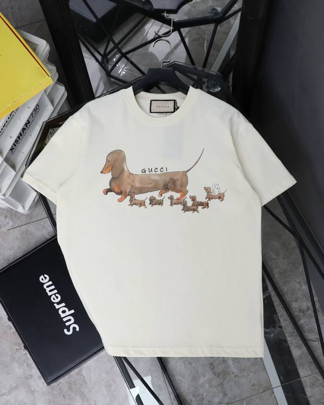 Gucci Puppy Team round neck short-sleeved T-shirt Style number: 338 Original fab