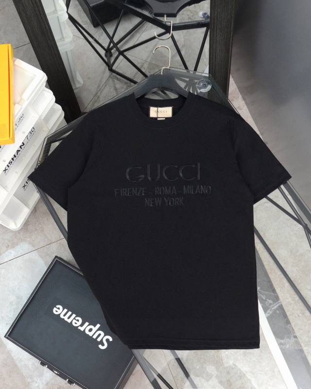 Gucci Gucci letter slogan Logo embroidered solid color round neck short-sleeved