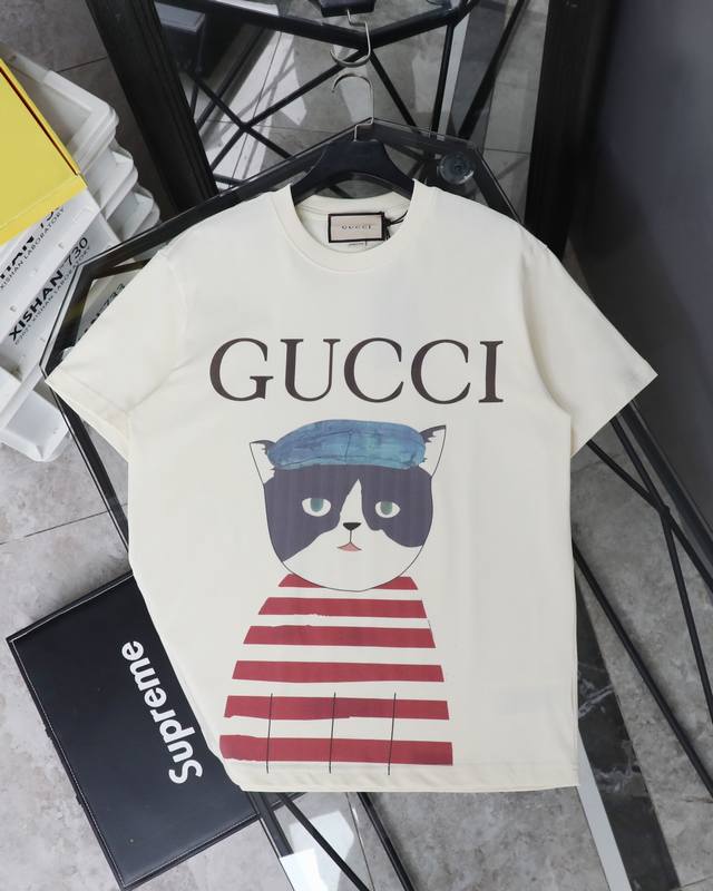 Gucci pink dreamy kitten monochrome round neck short sleeve Style number: 319 Or