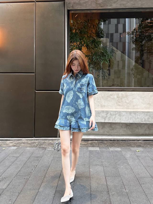 New arrival Fend* Fend 2025 new arrivals Laser denim dress Customized Yb twill c