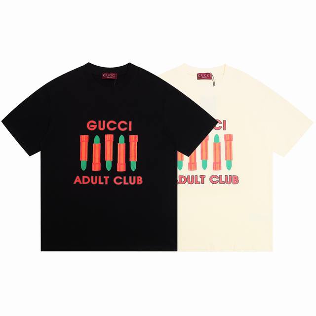 Gucci 2025Ss new lipstick print couple casual short-sleeved T-shirt The highest