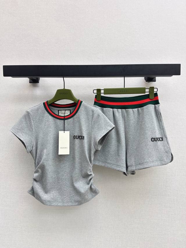 Gucci Gucci alphabet patch embroidered slim short-sleeved top elastic waist shor