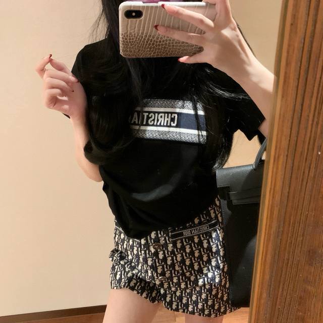 Top skirt Dior Dior custom letter ribbon round neck short-sleeved T-shirt custom