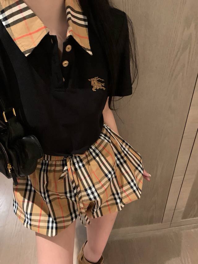 short-sleeved pants Burberry Bbr war horse embroidered plaid lapel Polo shirt sh