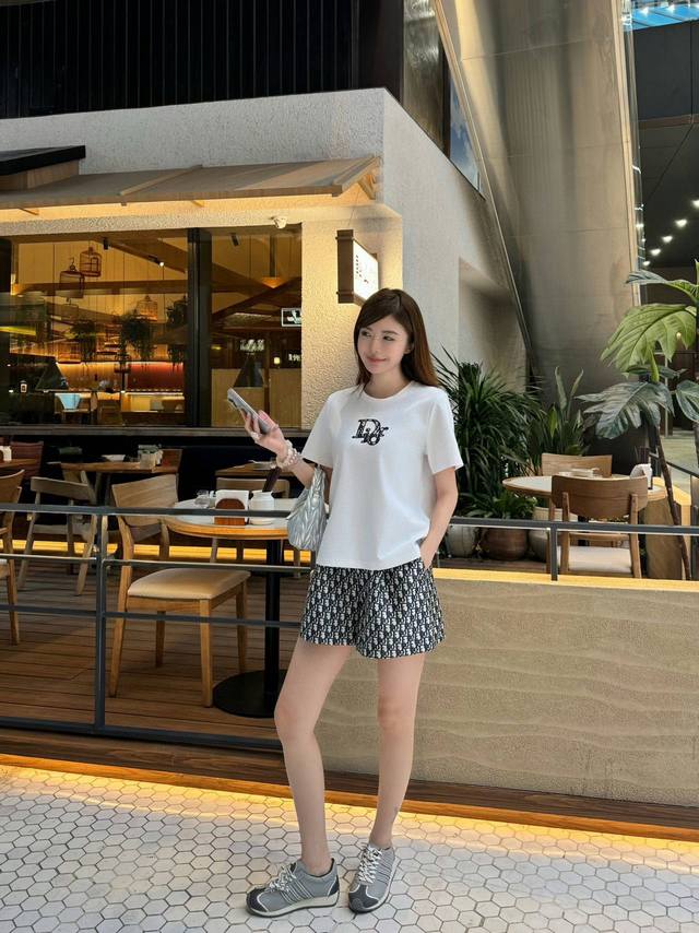 Dior Dior letter patch embroidered round neck short-sleeved T-shirt custom ribbo