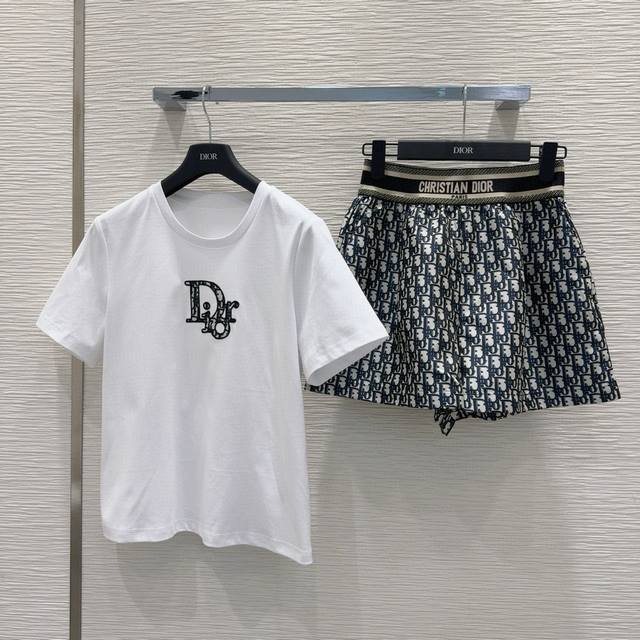 Dior Dior letter patch embroidered round neck short-sleeved T-shirt custom ribbo