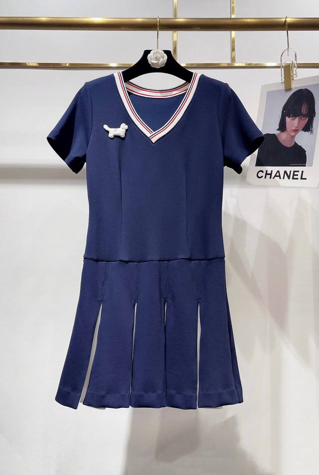 Thom Browne Tb puppy embroidery contrast color stitching V-neck short sleeve ple