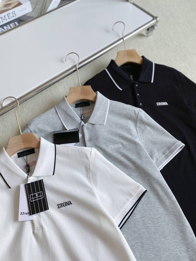 Zegna Men's New Business Casual Lapel Simple Short Sleeve Polo Shirt Exclusive h