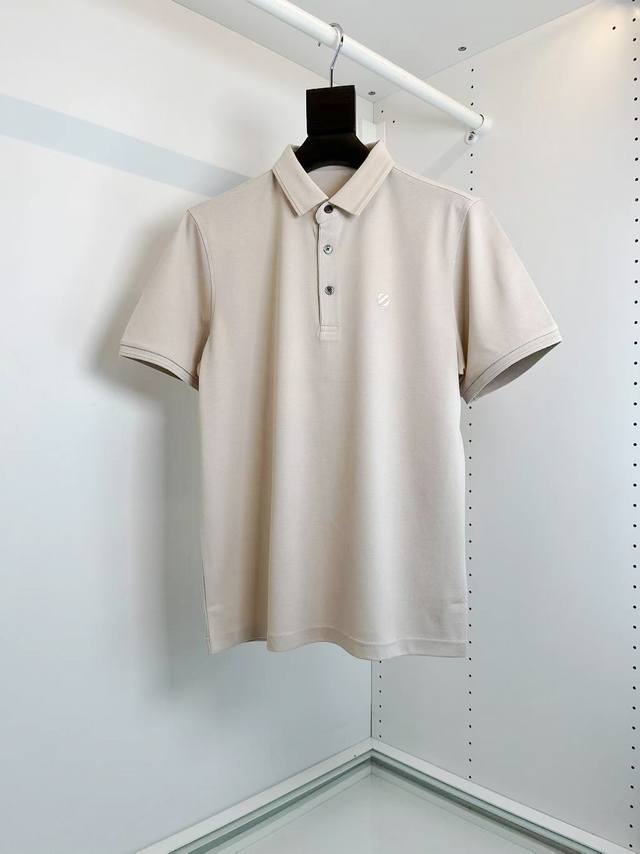 Zg2025 Spring and Summer Silk Logo Men's Lapel T-shirt, Light Business Style Pol