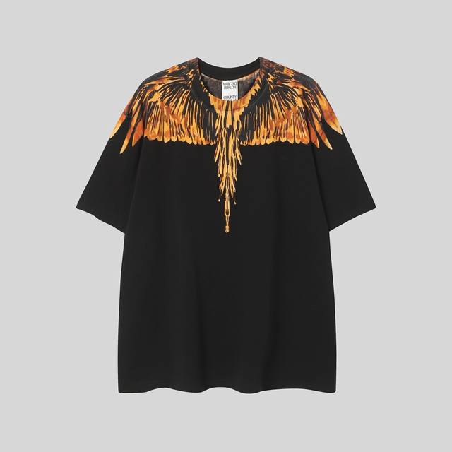 Marcelo Bron Mb new golden yellow melt printing pure cotton black short-sleeved