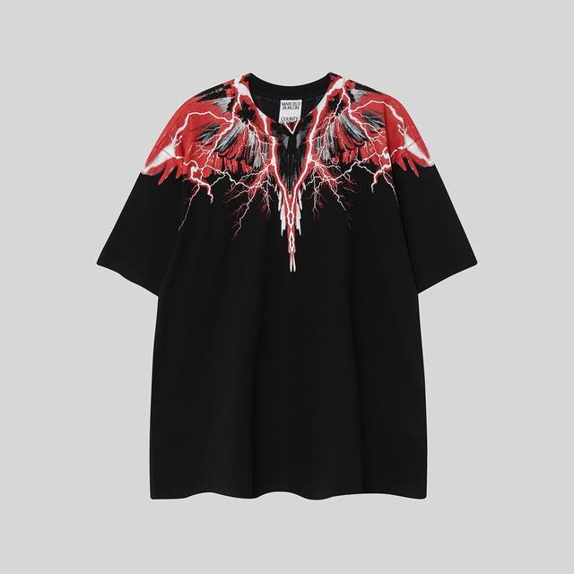 Marcelo Bron Mb Universe's Strongest Version Red Lightning Print Wings Short Sle