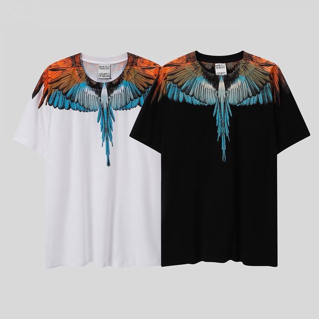 Marcelo Bron Mb orange blue wings cotton T-shirt short sleeves Size: SMLXl.Xxl