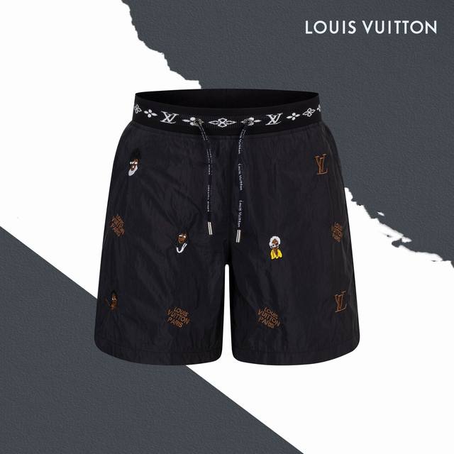 Style No. Sl132 LV Louis Vuitton Logo pattern beach shorts with inner net drawst
