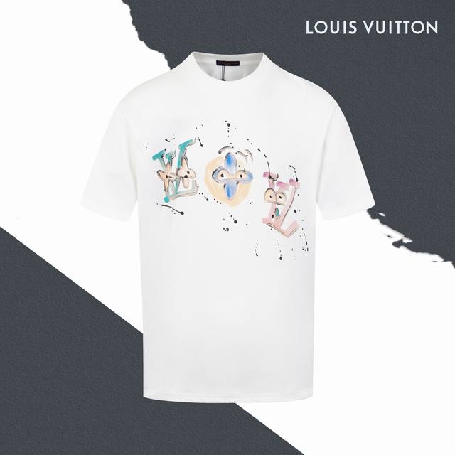 Model No. Sl163 Lv Louis Vuitton colorful Logo graffiti print round neck short s