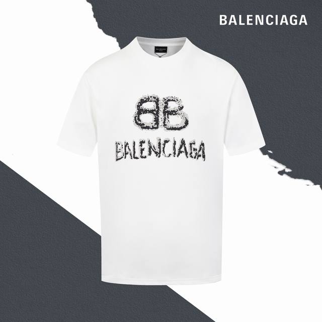 Style No. Sl159 Balenciaga Paris double B inkjet print round neck short sleeves