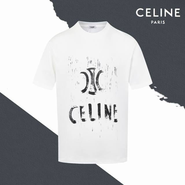 Style No. Sl143 Celine graffiti inkjet letter logo print round neck short sleeve