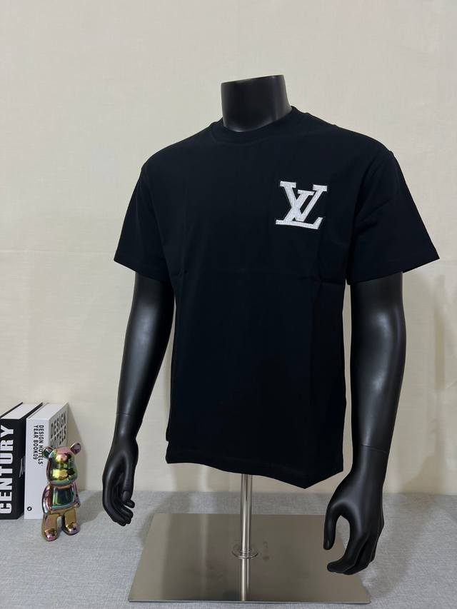 Lv letter icon embroidered round neck short sleeve Louisvuitt*N official website