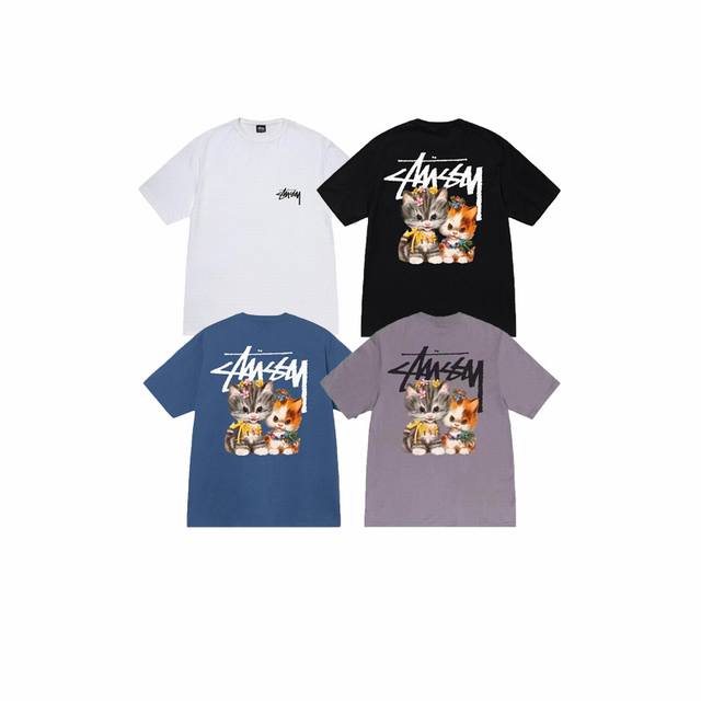 Style No. Xb # Stussy Ss25 cat print short sleeve T-shirt Unisex 230g cotton cyl