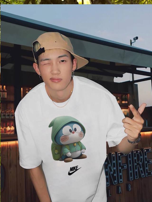 A385# Nike Doraemon co-branded series short-sleeved T-shirt for men and women, h