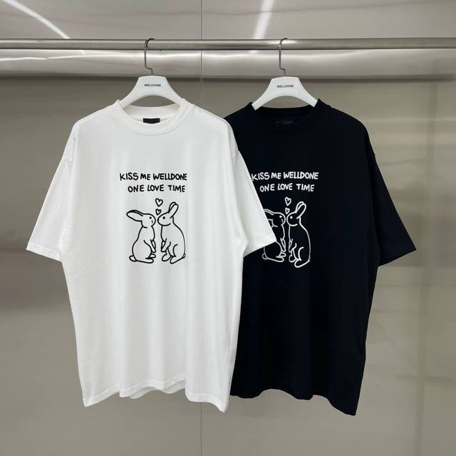 New model number: W241# We11Done cartoon rabbit print loose round neck short-sle