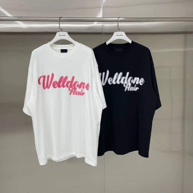 New model number: W240# We11Done fuzzy letter print loose round neck short-sleev