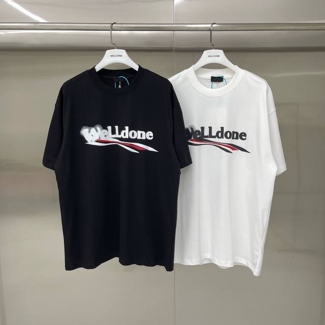 New model number: W237# We11Done Phantom Wave Loose Round Neck Short Sleeve T-sh