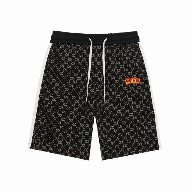 Gucci pure cotton fabric shorts Classic wave cola letter logo embroidery craftsm