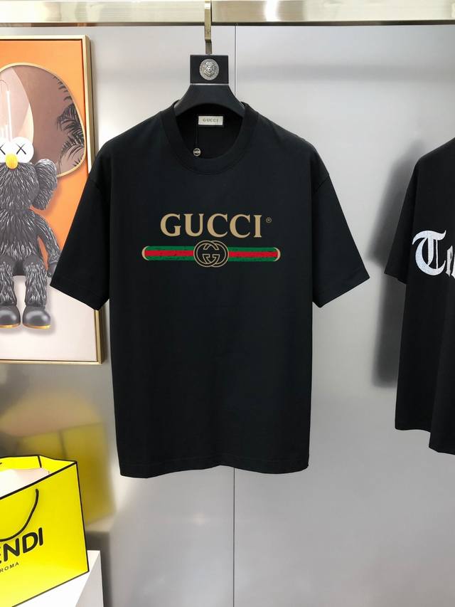 Guc** Gucci early spring new original men's round neck short-sleeved T-shirt cou