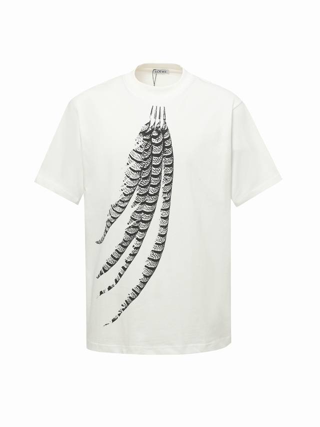 Loewe high version feather print T-shirt short sleeves 25Ss latest and top-level